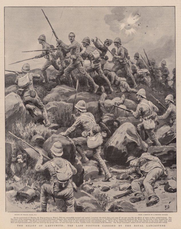 The Relief of Ladysmith, the Last Position båret av Royal Lancasters av Frank Dadd