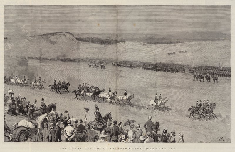 The Royal Review på Aldershot, dronningen ankommer av Frank Dadd
