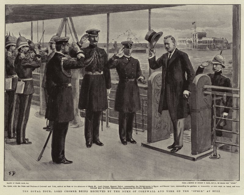 The Royal Tour, Lord Cromer ble mottatt av hertugen av Cornwall og York på Ophir ved Suez av Frank Dadd