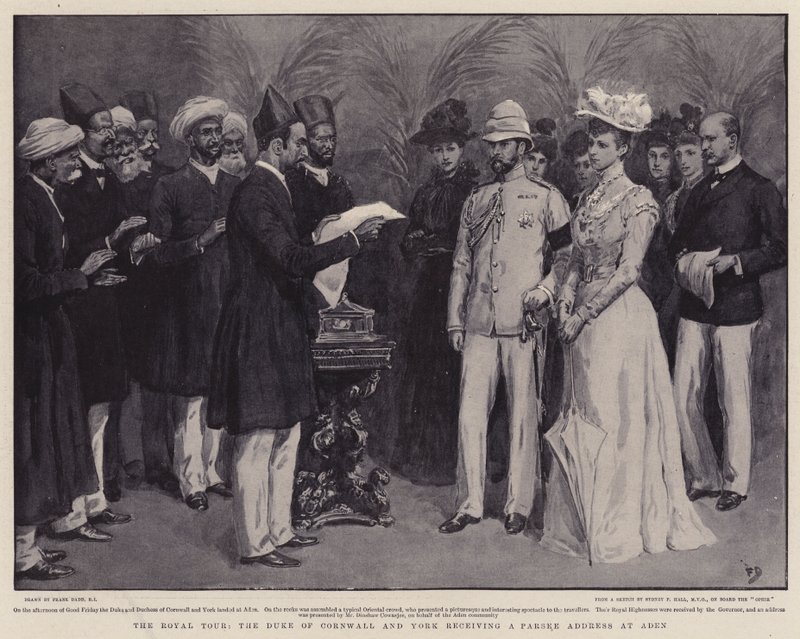 The Royal Tour, hertugen av Cornwall og York mottar en Parsee-adresse i Aden av Frank Dadd