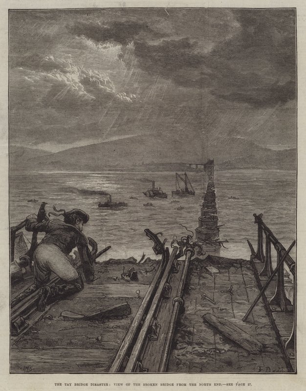 Tay Bridge-katastrofen, utsikt over Broken Bridge fra North End av Frank Dadd
