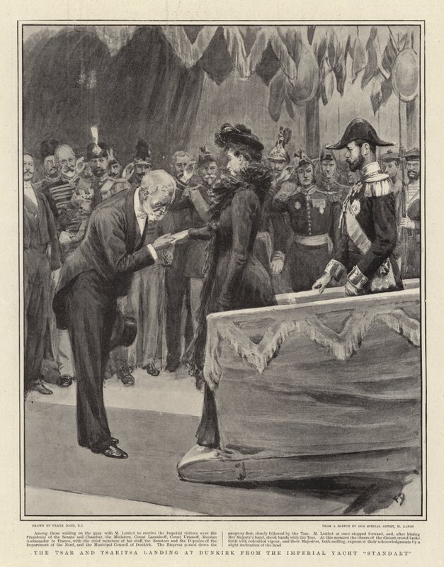 Tsaren og Tsaritsaen lander ved Dunkirk fra Imperial Yacht Standart av Frank Dadd
