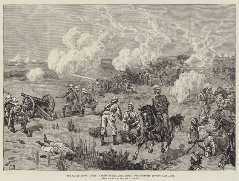 The War in Egypt, Action foran Kassassin, 9. september, Mountain Battery hardt i gang av Frank Dadd