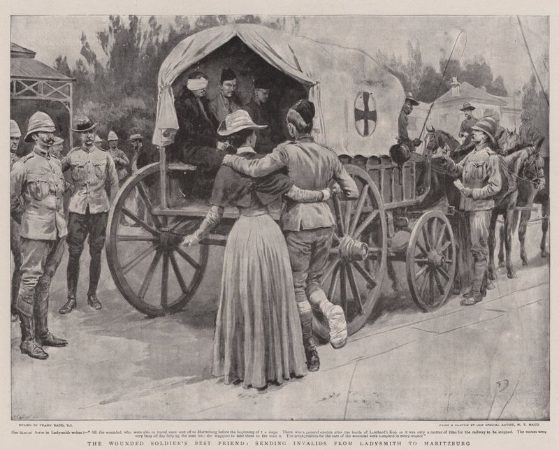 Den sårede soldatens beste venn, sender invalider fra Ladysmith til Maritzburg av Frank Dadd