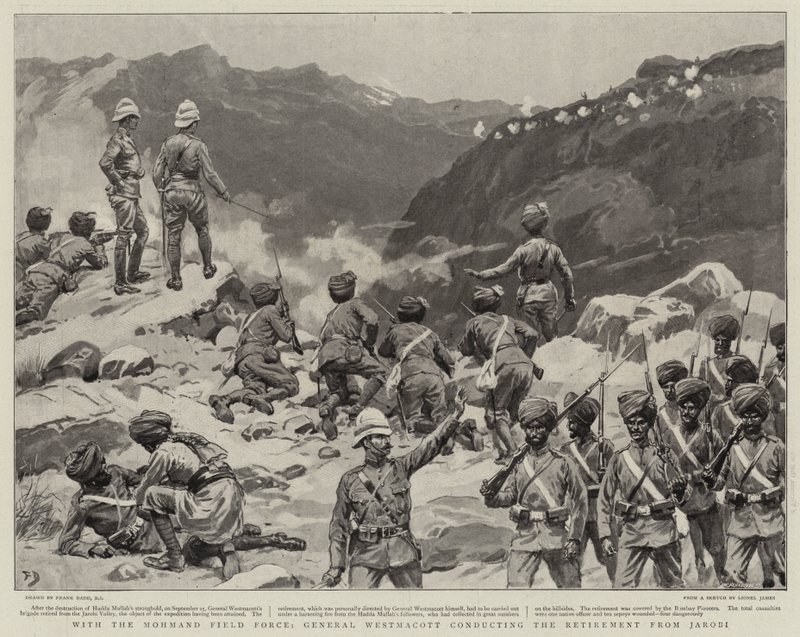Med Mohmand Field Force ledet general Westmacott pensjoneringen fra Jarobi av Frank Dadd