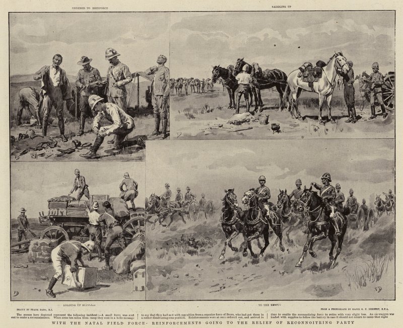 Med Natal Field Force Forsterkninger som går til Relief of Reconnoitring Party av Frank Dadd