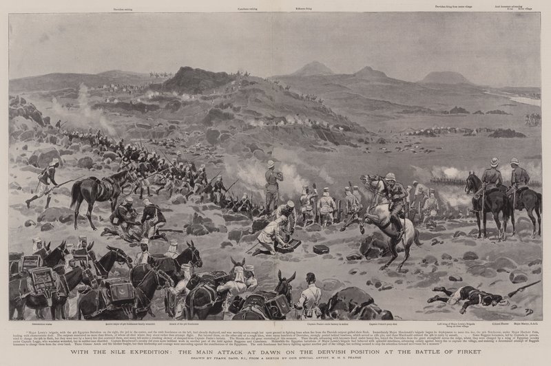 Med Nile-ekspedisjonen, hovedangrepet ved daggry på Dervish-posisjonen i slaget ved Firket av Frank Dadd