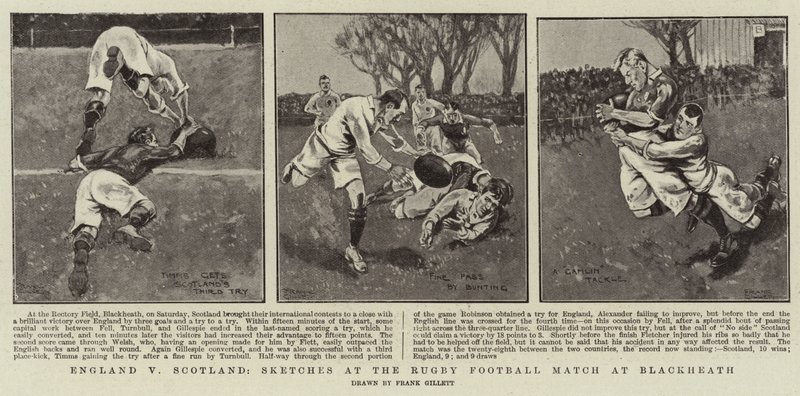 England mot Skottland, Skisser på Rugby Football Match på Blackheath av Frank Gillett