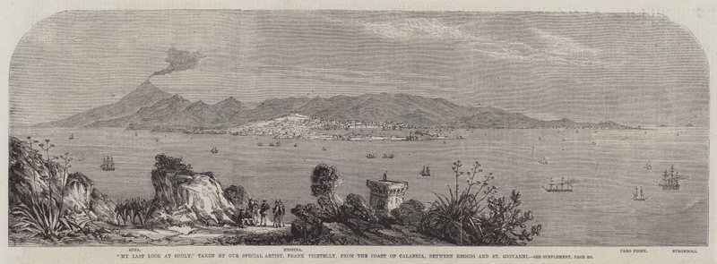 Min siste titt på Sicilia, fra kysten av Calabria, mellom Reggio og St. Giovanni av Frank Vizetelly