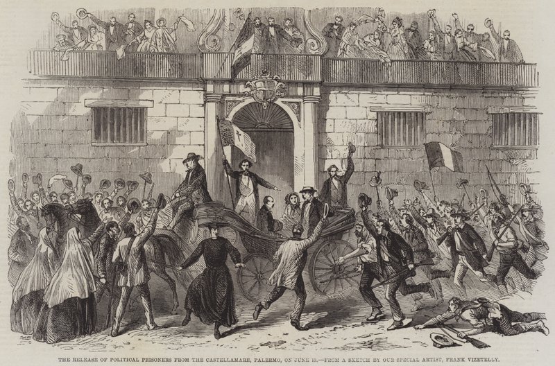 Frigivelsen av politiske fanger fra Castellamare, Palermo, 19. juni av Frank Vizetelly