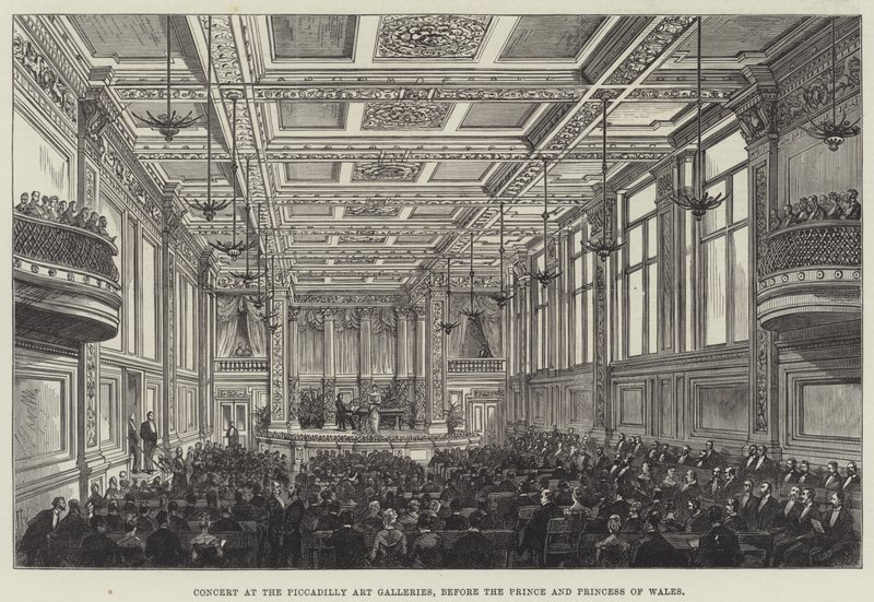 Konsert på Piccadilly Art Galleries, før prinsen og prinsessen av Wales av Frank Watkins