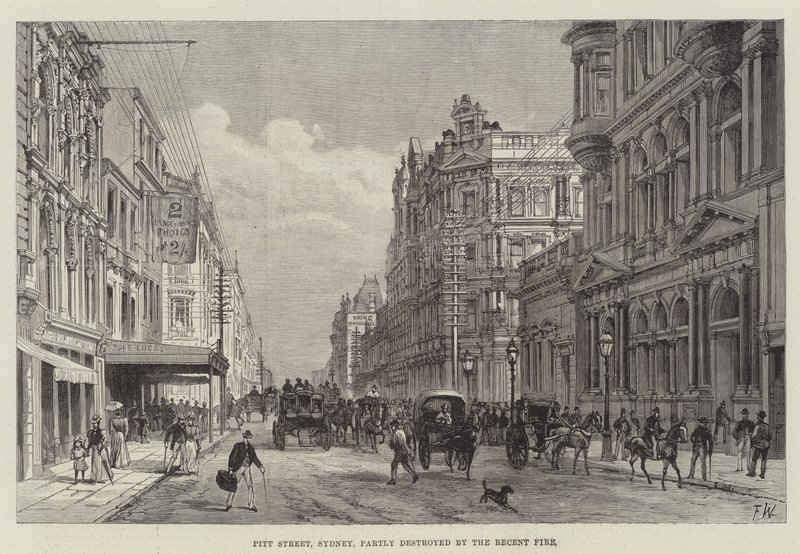Pitt Street, Sydney, delvis ødelagt av den nylige brannen av Frank Watkins