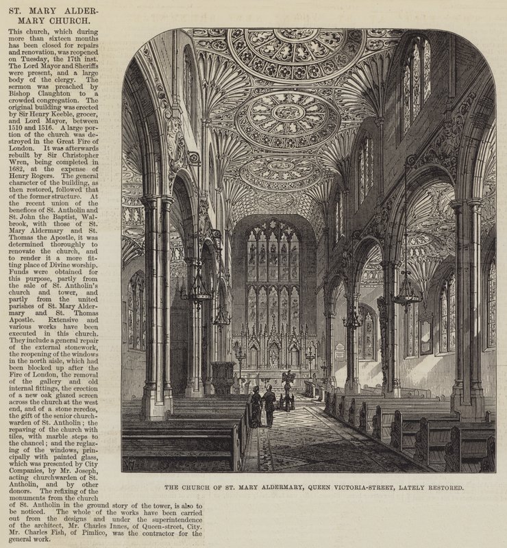 Church of St Mary Aldermary, Queen Victoria-Street, nylig restaurert av Frank Watkins