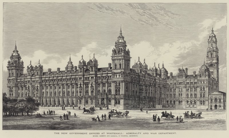 De nye regjeringskontorene i Whitehall, Admiralty and War Department av Frank Watkins