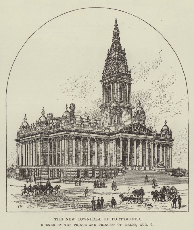 Det nye rådhuset i Portsmouth, åpnet av prinsen og prinsessen av Wales, 9. august av Frank Watkins