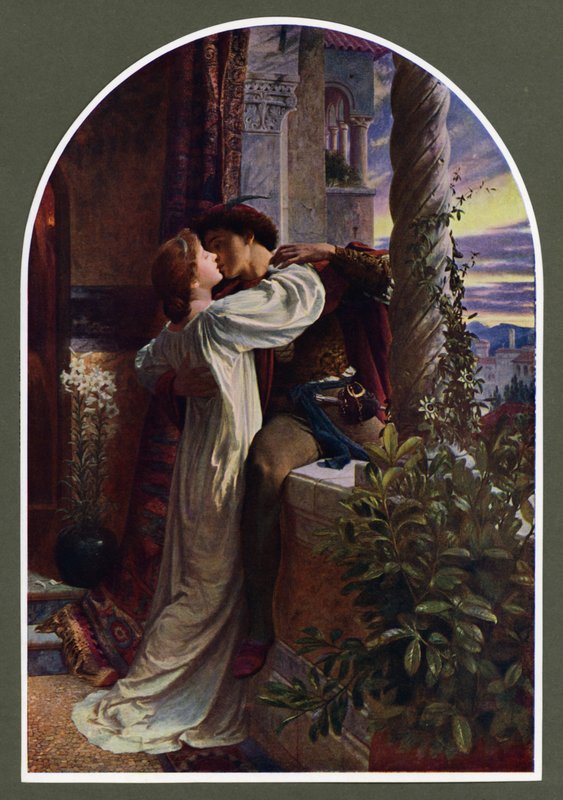 Romeo og Julie (farge litho) av Frank (after) Dicksee