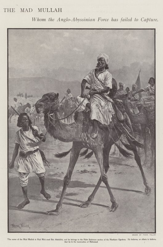 Mohammed Abdullah Hassan, "Mad Mullah", somalisk religiøs og militær leder (litho) av Frank (after) Feller