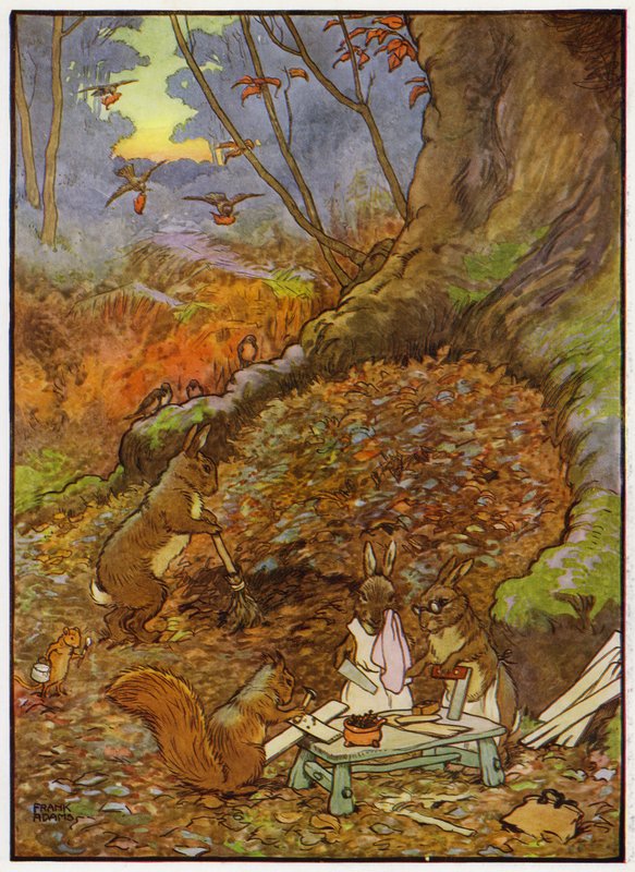 Illustrasjon for Babes in the Wood (farge litho) av Frank Adams