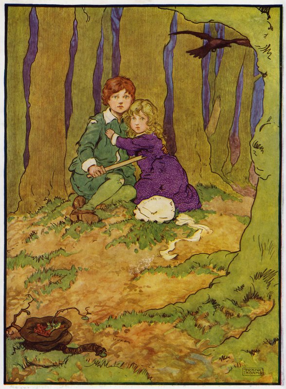Illustrasjon for Babes in the Wood (farge litho) av Frank Adams