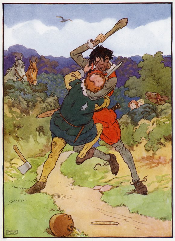Illustrasjon for Babes in the Wood (farge litho) av Frank Adams