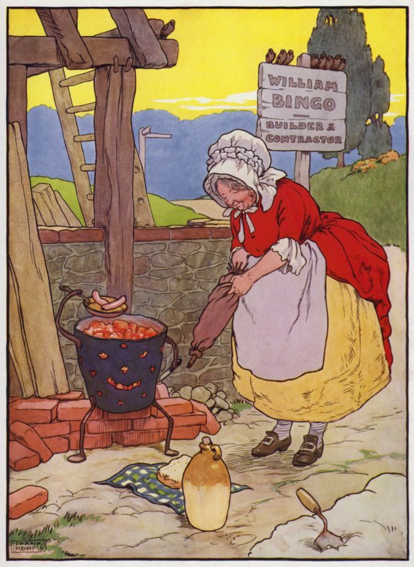Illustrasjon for Old Dame Trot And Her Pig (farge litho) av Frank Adams