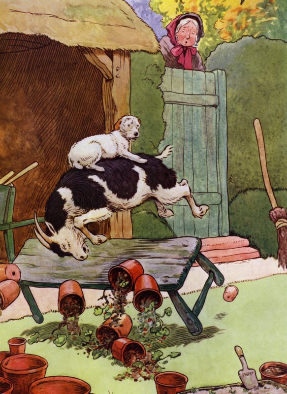Illustrasjon for Old Mother Hubbard (farge litho) av Frank Adams