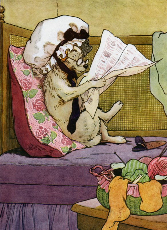 Illustrasjon for Old Mother Hubbard (farge litho) av Frank Adams