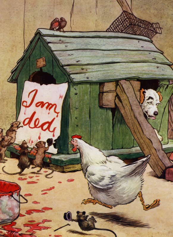 Illustrasjon for Old Mother Hubbard (farge litho) av Frank Adams