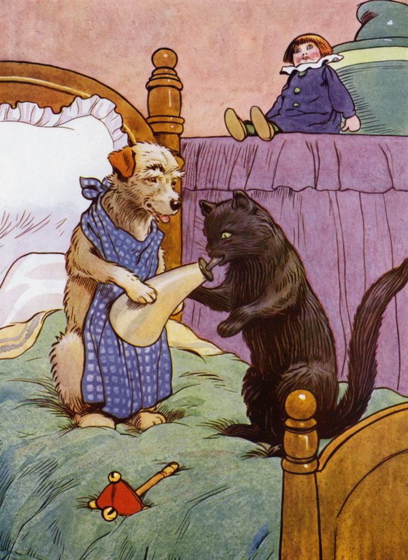 Illustrasjon for Old Mother Hubbard (farge litho) av Frank Adams
