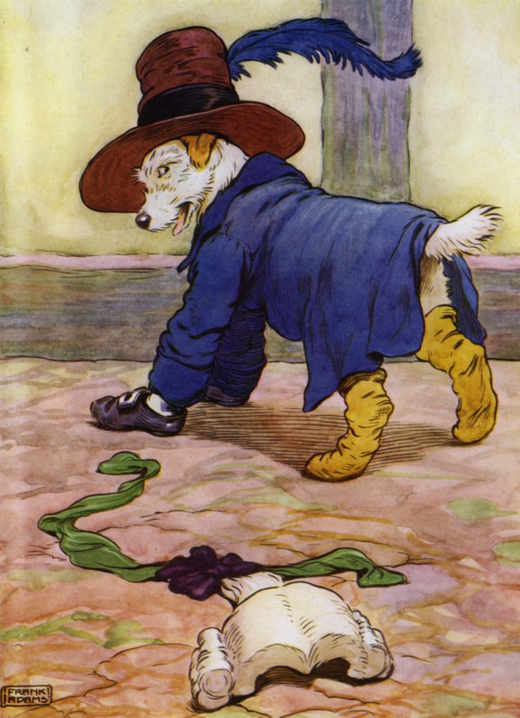 Illustrasjon for Old Mother Hubbard (farge litho) av Frank Adams