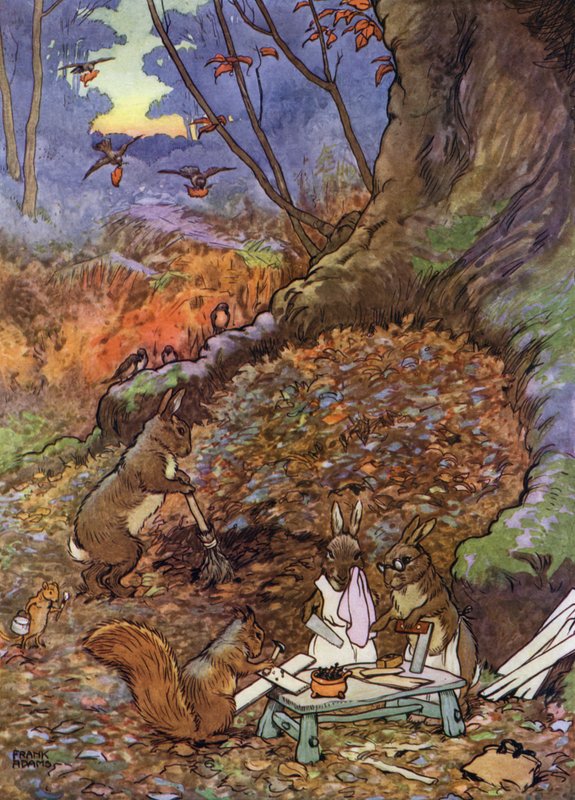 Illustrasjon for Babes in the Wood (farge litho) av Frank Adams