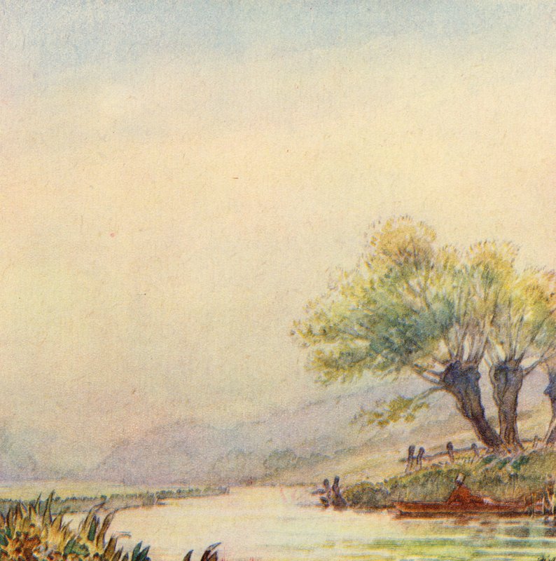Illustrasjon for The Scholar-Gipsy av Matthew Arnold (farge litho) av Frank Adams