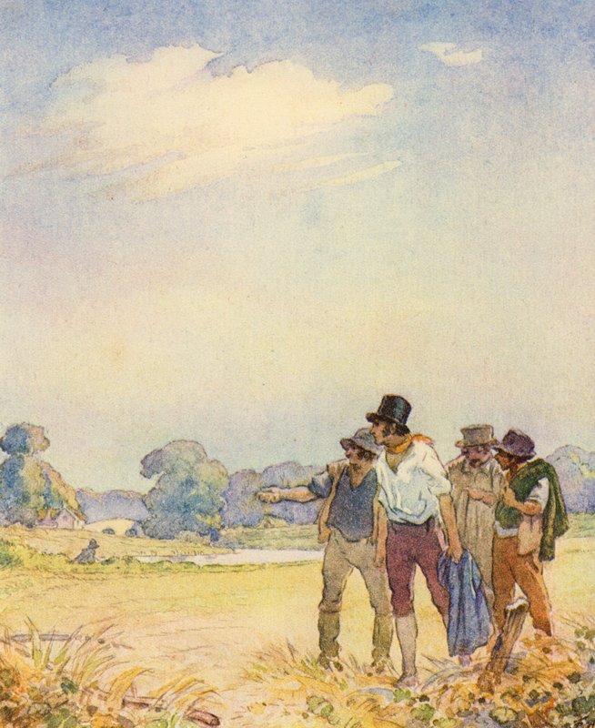 Illustrasjon for The Scholar-Gipsy av Matthew Arnold (farge litho) av Frank Adams