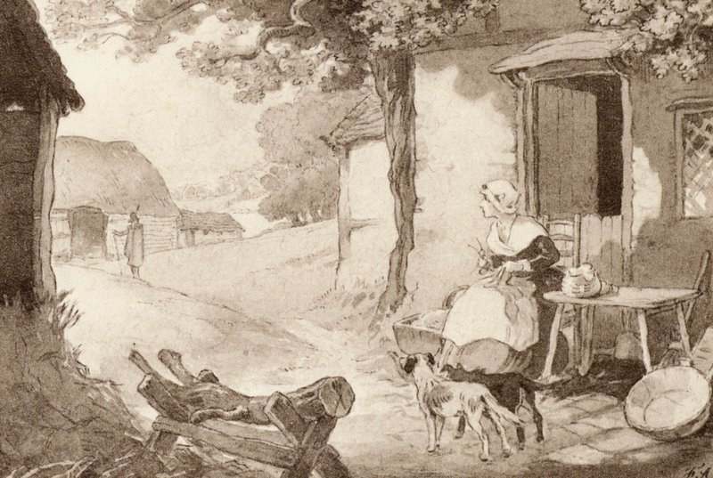 Illustrasjon for The Scholar-Gipsy av Matthew Arnold (farge litho) av Frank Adams