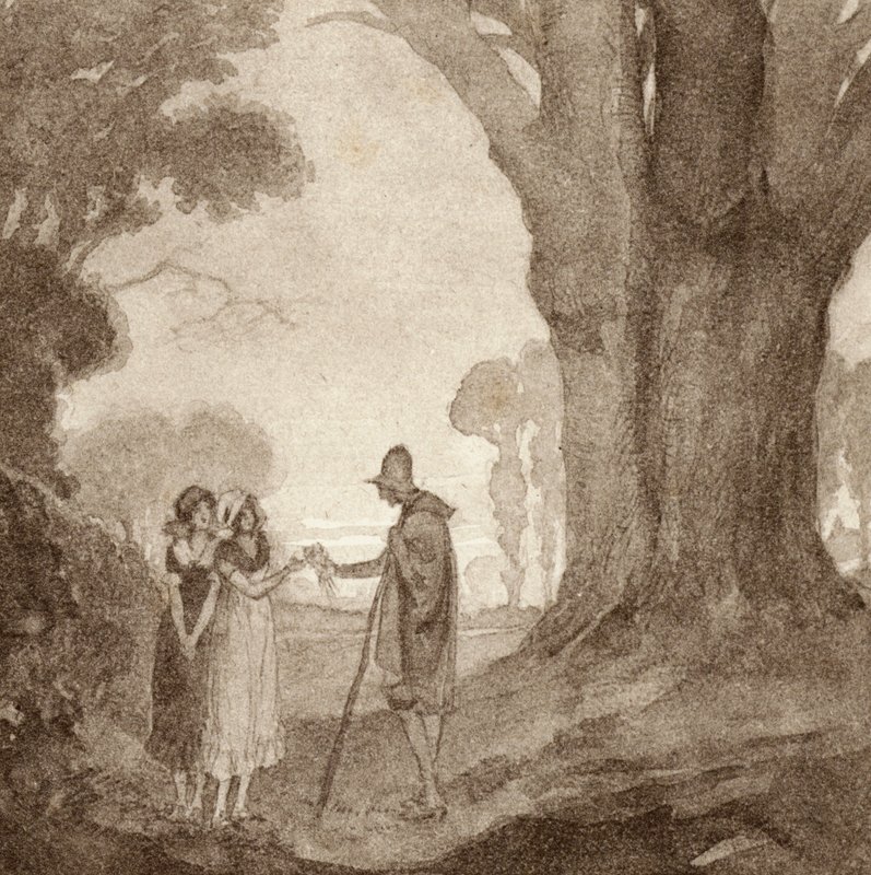 Illustrasjon for The Scholar-Gipsy av Matthew Arnold (farge litho) av Frank Adams