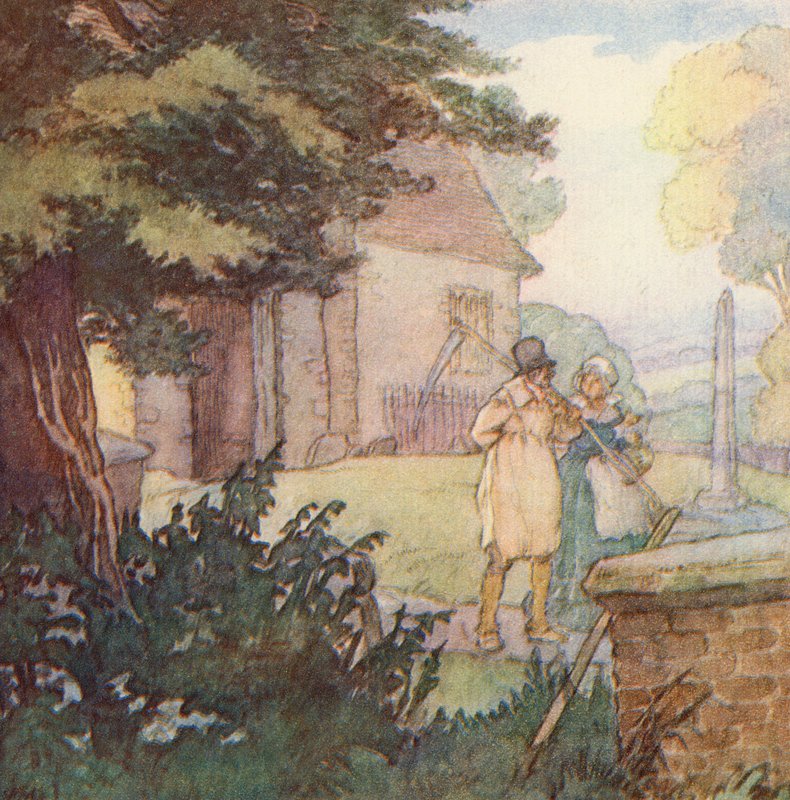 Illustrasjon for The Scholar-Gipsy av Matthew Arnold (farge litho) av Frank Adams