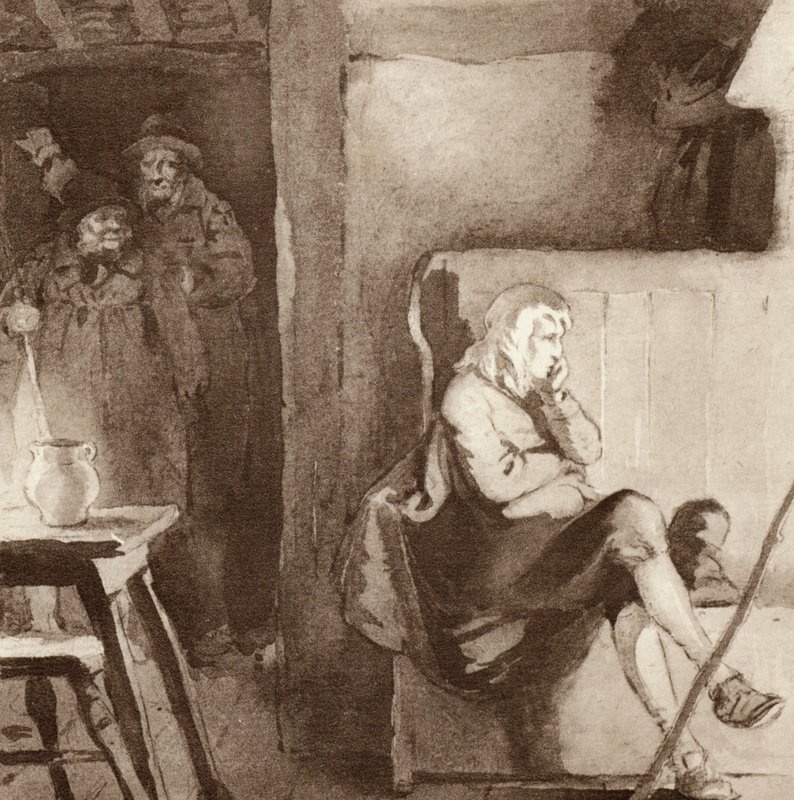 Illustrasjon for The Scholar-Gipsy av Matthew Arnold (farge litho) av Frank Adams