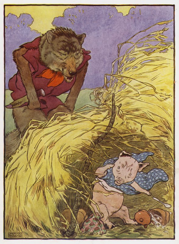 Illustrasjon for De tre små grisene (farge litho) av Frank Adams