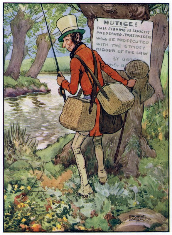 Tre glade fiskere (fargelitografi) av Frank Adams