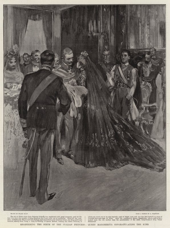 Dronning Margherita, som registrerer fødselen til den italienske prinsessen, gratulerer kongen av Frank Craig