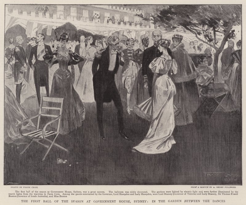 Sesongens første ball i Government House, Sydney, i hagen mellom dansene av Frank Craig