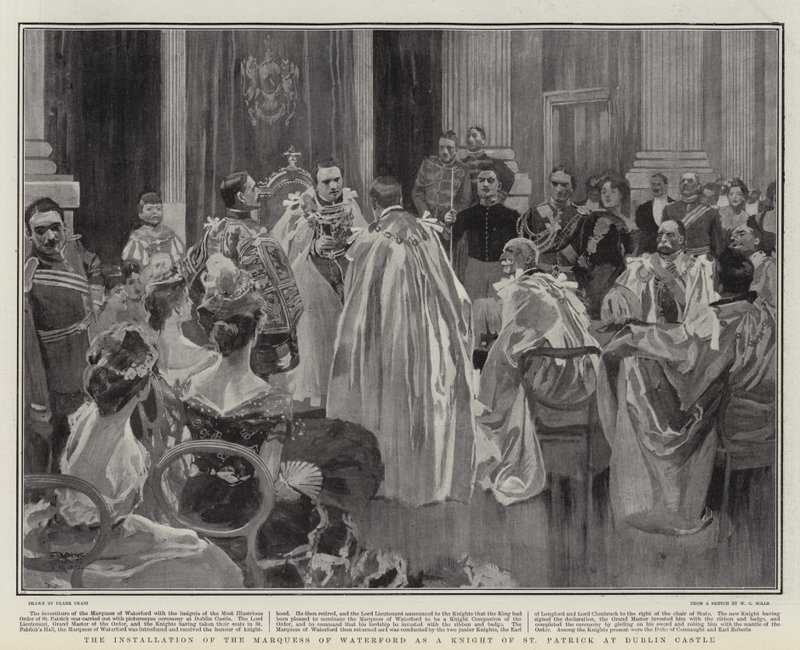 Installasjonen av Marquess of Waterford som en ridder av St Patrick ved Dublin Castle av Frank Craig