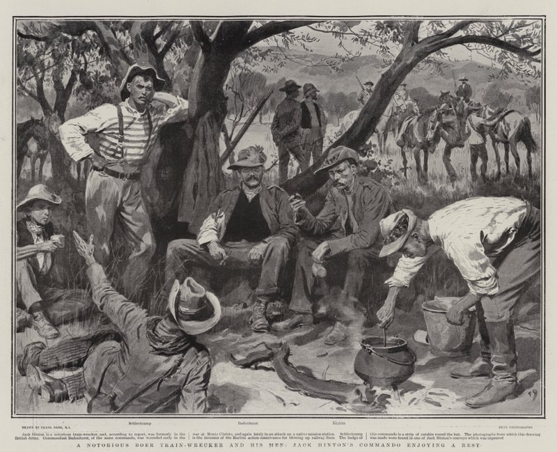 En beryktet Boer Tog-Wrecker og hans menn, Jack Hintons Commando nyter en hvil av Frank Dadd