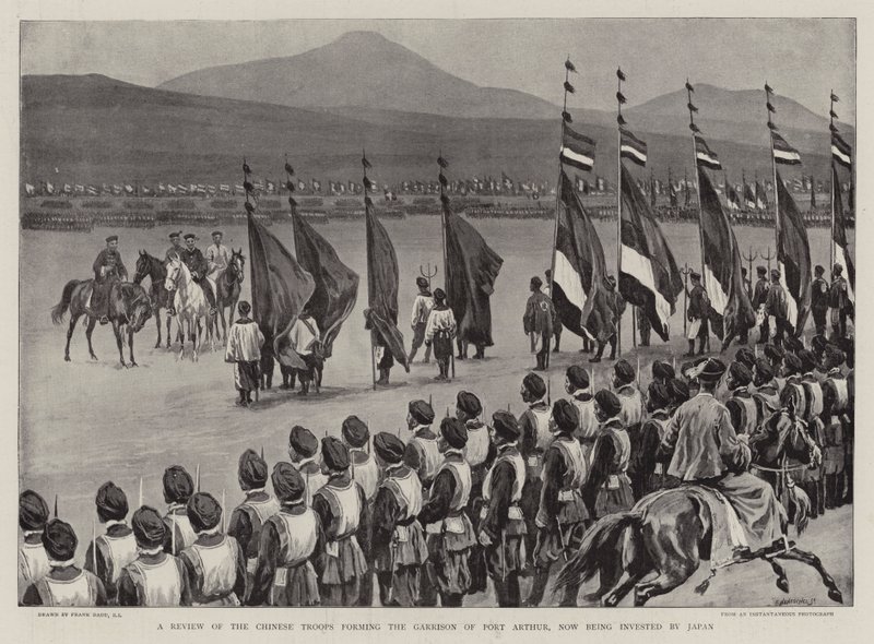 En gjennomgang av de kinesiske troppene som danner Garnison of Port Arthur, som nå blir investert av Japan av Frank Dadd
