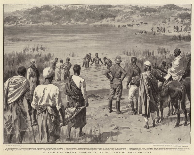 En abyssinisk Lourdes, pilegrimer ved den hellige innsjøen på Mount Zouquala av Frank Dadd
