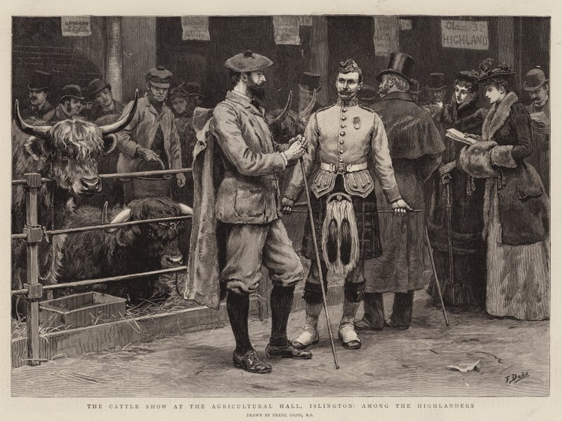 The Cattle Show på Agricultural Hall, Islington, blant Highlanders av Frank Dadd