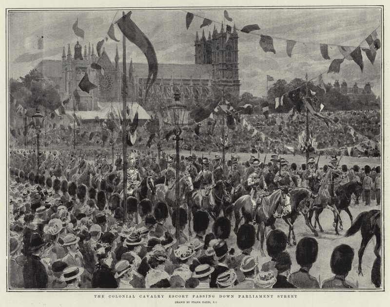 Colonial Cavalry Escort passerer ned Parliament Street av Frank Dadd
