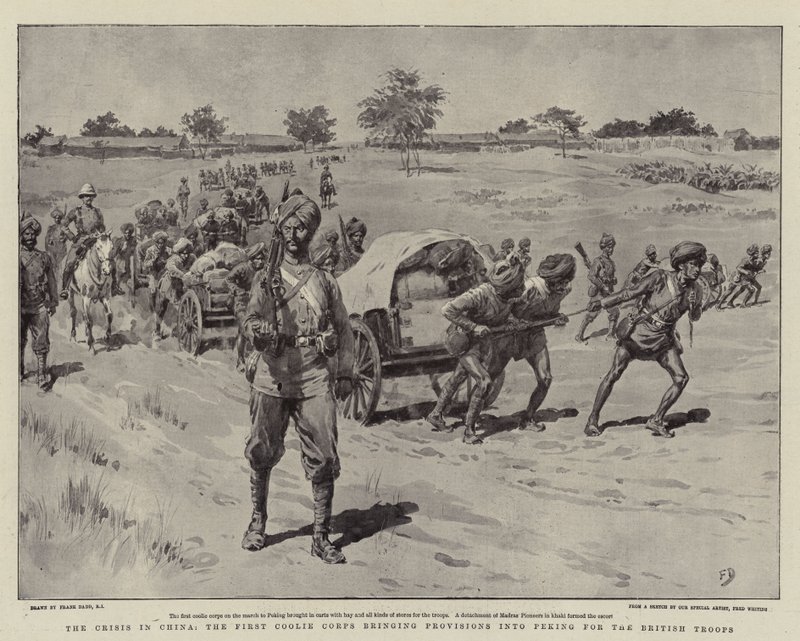 Krisen i Kina, First Coolie Corps som brakte proviant til Peking for de britiske troppene av Frank Dadd