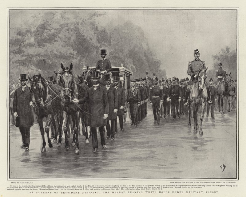 Begravelsen til president McKinley, likbilen som forlater Det hvite hus under militær eskorte av Frank Dadd