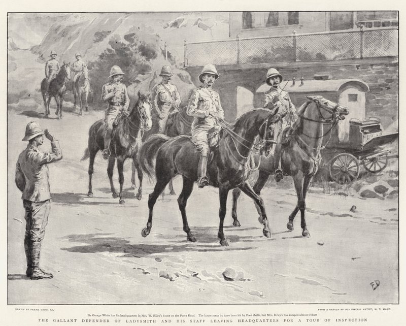 Den galante forsvareren av Ladysmith og hans stab forlater hovedkvarteret for en inspeksjonstur av Frank Dadd